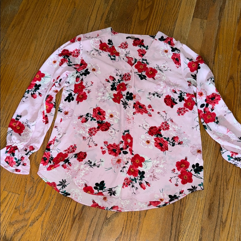 T Tahari Pink Floral Blouse